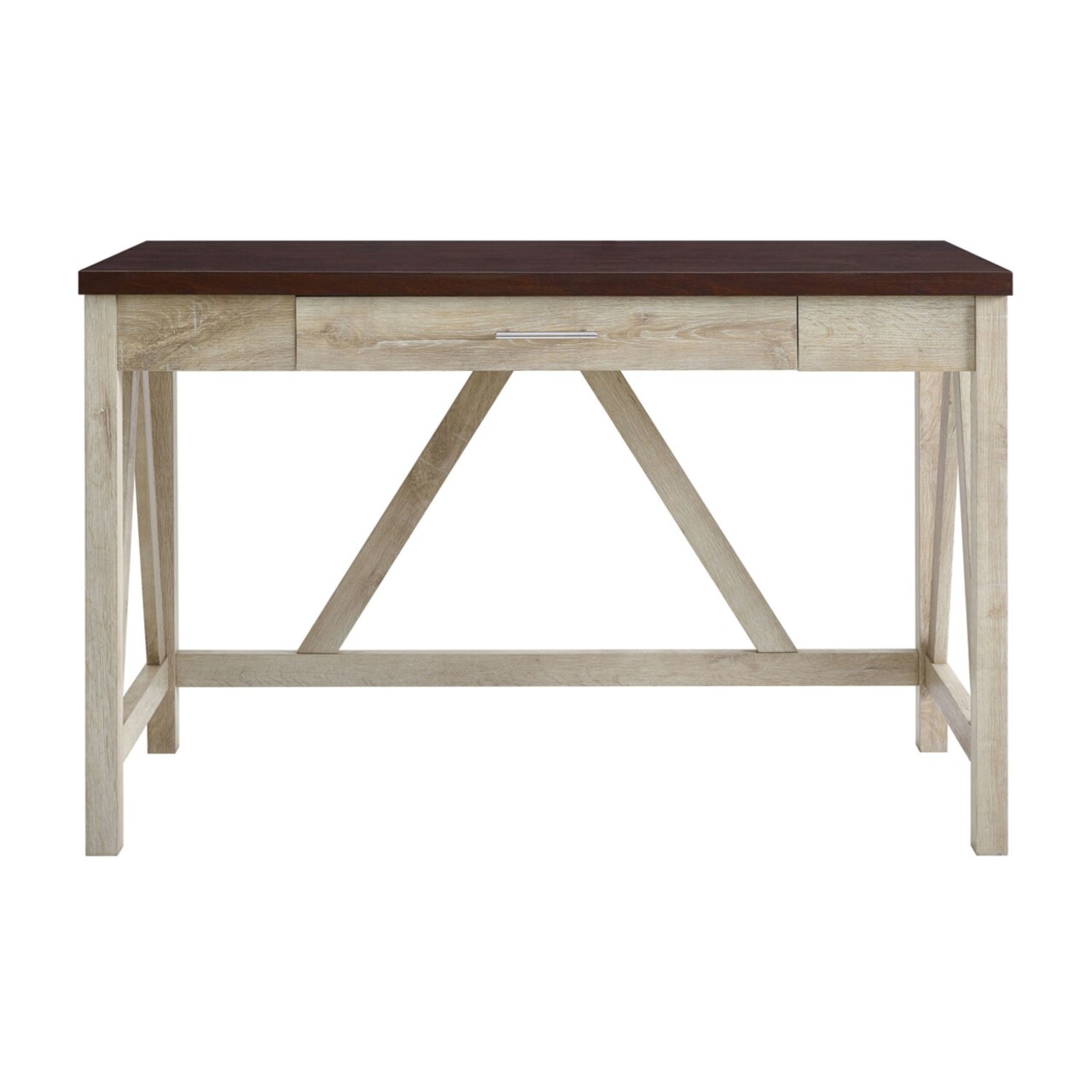 WE Furniture 46" A-Frame Desk, White Oak Base, Traditional Brown Top